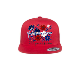 America 250 RED, WHITE, and BLUE Flowers Trucker Cap