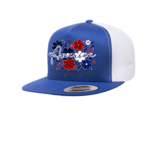 America RED, WHITE, and BLUE Flowers Trucker Cap